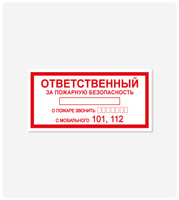 Табличка с информацией об ответственном за пожарную безопасность 100x200 мм, самоклеящаяся пленка