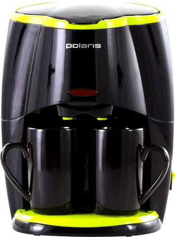 Кофеварка POLARIS PCM 0210 черный/салатный, 450 Вт две чашки