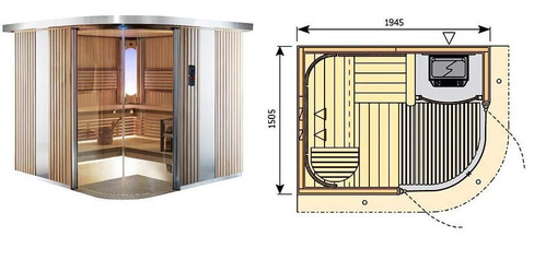 Сауна S2015KL осина (прав. угол,печь KV60SE)