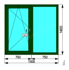 Окно балконное 1500 x 1400 мм