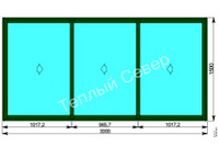 Окно трехстворчатое, слайдинг-90 3000x1500 мм, алюминиевый профиль