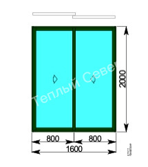 Окно двухстворчатое 1600x2000 мм слайдинг-60, алюминиевый профиль