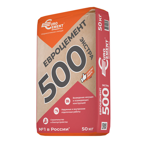 Евроцемент М500 Д0 ЦЕМ I, 50 кг, Липецк