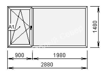 Окно ПВХ Melke 2880х1480 мм, двухстворчатое