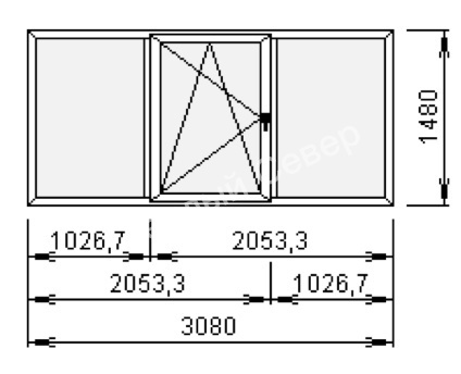 Окно ПВХ KBE 70 3080х1480 мм, трехстворчатое