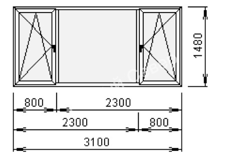 Окно ПВХ Melke 3100х1480 мм, трехстворчатое