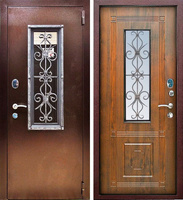 Дверь металлическая с ковкой и стеклом "Марлин 2"