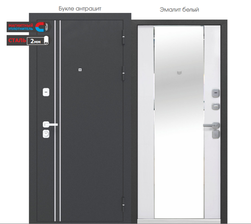 Входная дверь Luxor 2mm букле антрацит зеркало фацет