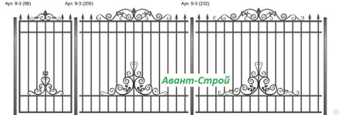 Кованое ограждение высотой 98x170 см артикул 9-3