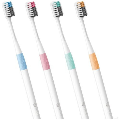 Зубная щетка Dr.Bei Doctor B Colors, голубой / розовый / зеленый / желтый, 4 шт., диаметр щетинок 0.5 мм Xiaomi