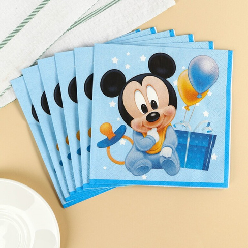 Салфетки бумажные, 33х33 см, 20 штук, 3-х слойные, микки маус Disney