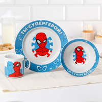 Набор посуды «Ты - супергерой», 3 предмета: тарелка ? 16,5 см, миска ? 14 см, кружка 250 мл, Человек-паук