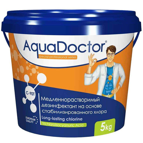 AquaDoctor C-90T, 5 кг, табл. 200 г, дезинфектант для бассейна на основе хлора длительного действия (2489)