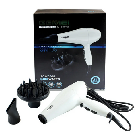 Профессиональный фен для волос GemeiPro/подача холодного воздуха/Фен с диффузором/Подарочный набор,/ход за волосами/Белы