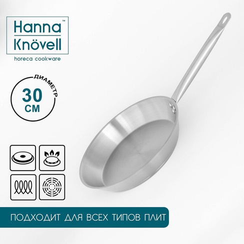 Сковорода из нержавеющей стали hanna knövell, d=30 см, h=5,5 см, толщина стенки 0,6 мм, длина ручки 24,5 см, индукция Ha