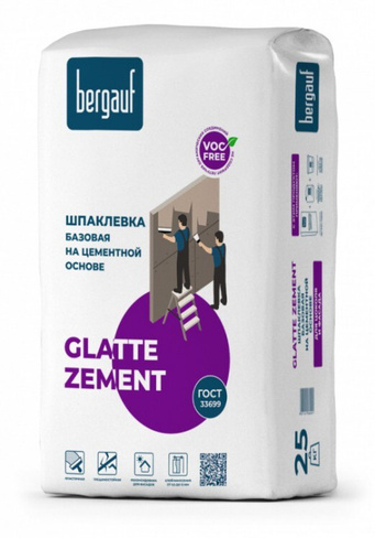 Шпаклевка базовая цементная Glatte Zement 25 кг Bergauf 1 уп 54 шт