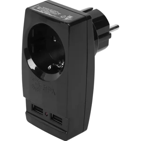 Разветвитель Эра SP-1e 1 розетка с заземлением 16 А 2 USB 2.1 А цвет черный ЭРА None