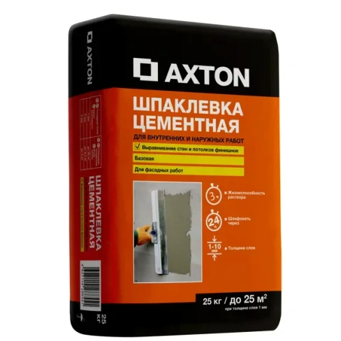 Шпаклевка цементная Axton базовая, 25 кг AXTON Цеменая базовая