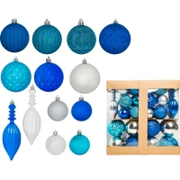 Набор ёлочных шаров 6-17 см цвет голубой/серебристый, 58 шт. Без бренда None
