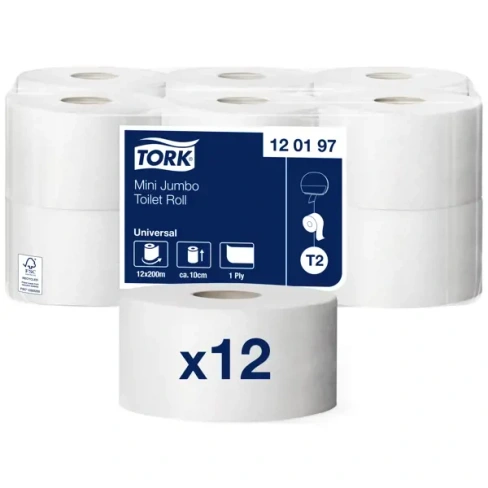 Туалетная бумага в мини-рулонах Tork T2 200 м, 12 рулонов TORK Tork туалетная бумага в мини рулонах