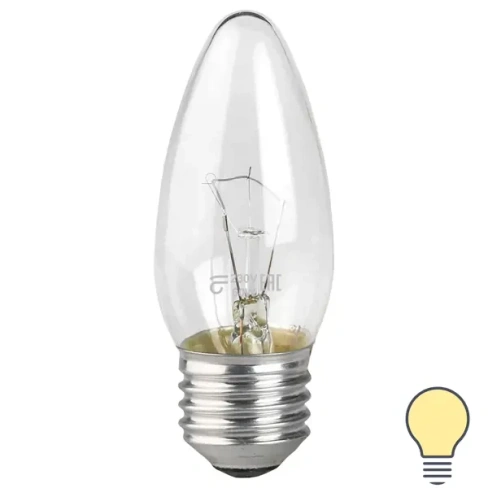 Лампа накаливания E27 230 В 60 Вт свеча прозрачная 660 лм, тёплый белый свет BELLIGHT 82895027