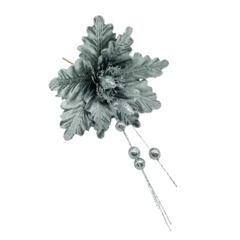 Украшение цветок на ветке 40 см серебро Без бренда -