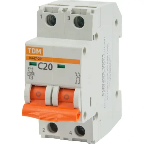 Автоматический выключатель TDM Electric ВА47-29 2P C20 А 4.5 кА SQ0206-0094 TDM ELECTRIC