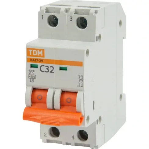 Автоматический выключатель TDM Electric ВА47-29 2P C32 А 4.5 кА SQ0206-0096 TDM ELECTRIC