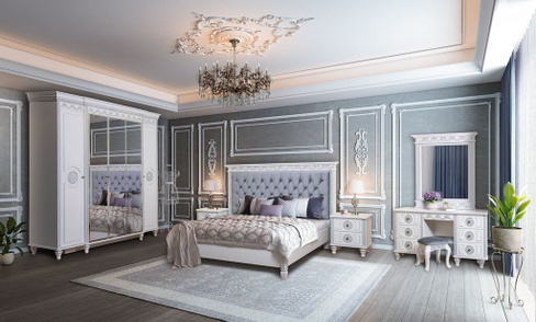 Спальная мебель Кастилия белая серебро 5-дверная