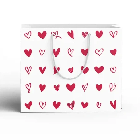 Пакет подарочный Сердечки 20x15 см цвет белый, красный СИМФОНИЯ Подарочный пакет бумажный